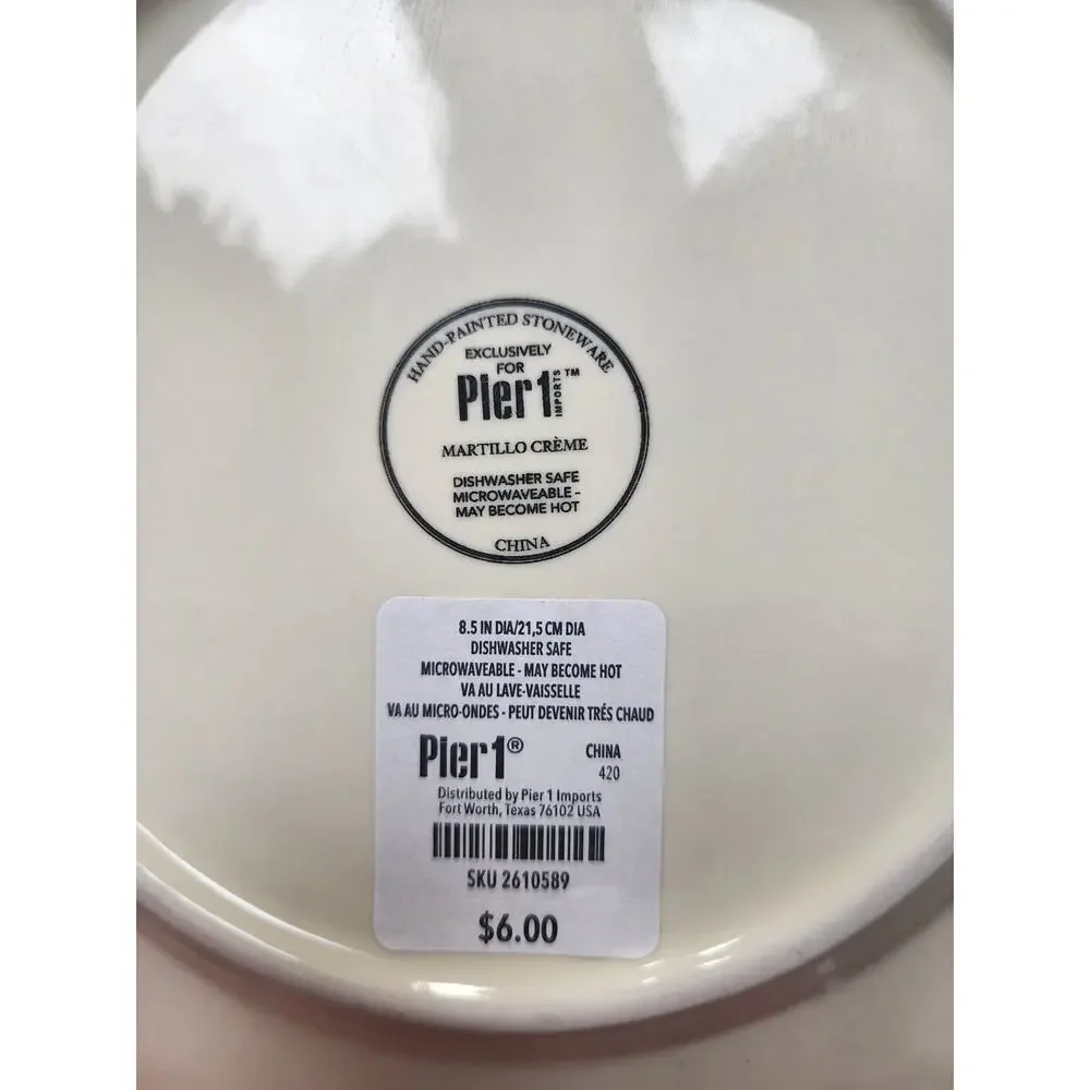 PIER 1 MARTILLO CREME 8.5 Inch Salad Plates Set of 4 Off White